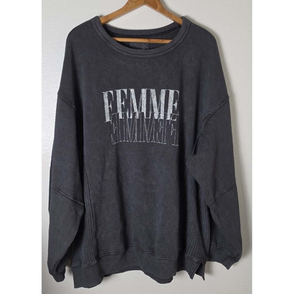 Aerie "Femme" Graphic Sweatshirt Women's Sz L Gray Slouchy Oversized 86% Cotton